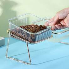 1pc 15° Tilted Elevated Double Cat Bowl, Rose Gold Iron Frame Transparent Striped Pet Food & Water Bowl, Neck Protection Elevated Anti-Slip Anti-Splash Feeding Bowl, Home Dining Set, Suitable For Cats, Kittens And Small Dogs - Large Capacity - View 6