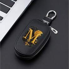 A-Z Letter Fashionable PU Black Car Keychain Protective Case With Zipper And Keychain, Car Keybox, Car Keychain, Men's Gift, Valentine's Day Gift, Per - Multicolor - View 33