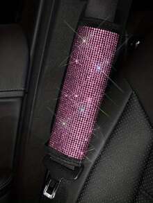 4pcs Sparkling Rhinestone Car Interior Accessories Set For Women, Cat Ear Start Button Ring, No Inner Ring Steering Wheel Cover, Gear Shift Cover And Seat Belt Shoulder Pad - Driver's Seat Set - View 5