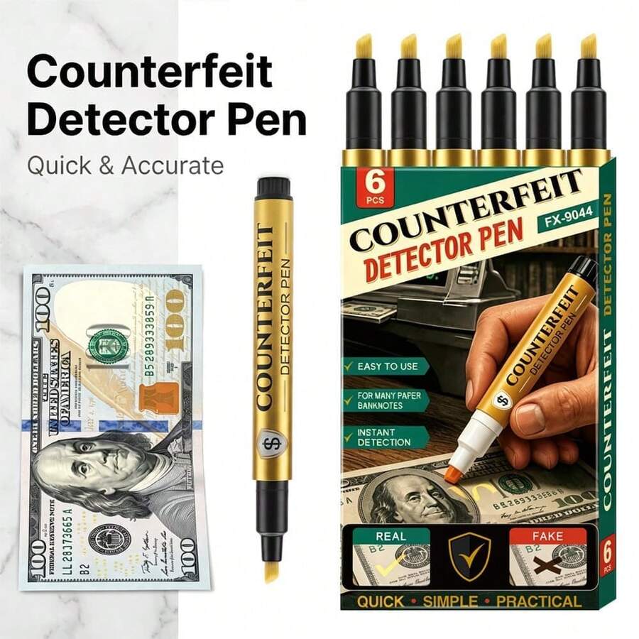 6pcs Professional Art Use Banknote Counterfeit Detection Markers, Quick One-Stroke Banknote Authenticity Verification, Clear And Intuitive Color Contrast, Sturdy Pen Body, Suitable For Store Cashier, Collectible Trading Inspection, Back To School Portable Cash Identification Tool - Sets - View 1