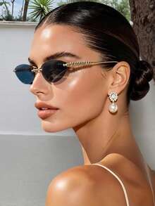 1 Pair Women's Cat Eye Rimless Premium Metal Thin Frame Street Style Fashion Glasses - Double Tea - View 2