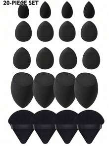 50/40/30/20/10/5pcs Makeup Set, Includes: 10 Liquid Makeup Sponges + 10 Mini Liquid Makeup Sponges + 10 Triangle Powder Puffs (Suitable For Loose Powder And Base Makeup) + 10 Cushion Puffs (Suitable For Facial Makeup) + 10 Mini Cushion Puffs (Suitable For Concealer And Foundation). - Black - View 11