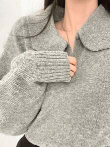 YCYC Korean Style Slouchy Soft Knit Round Neck Pullover Sweater Tops For Women - Grey - View 2