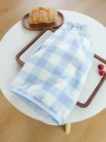 1PC Pet Home Wear 2026 New Arrival Small Dog Puppy Cat Cute Pattern Design Warm Fleece Blue & White Plaid Bath Towel - Multicolor - View 4