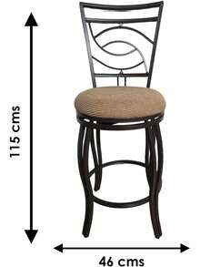 Banco Giratorio de Barra de 29 Pulgadas con Respaldo, Estructura de Metal Bronce, Asiento Acolchado Tela Beige, Taburete Altura Mostrador para Isla de Cocina y Bar en Casa - Negro - Ver 9