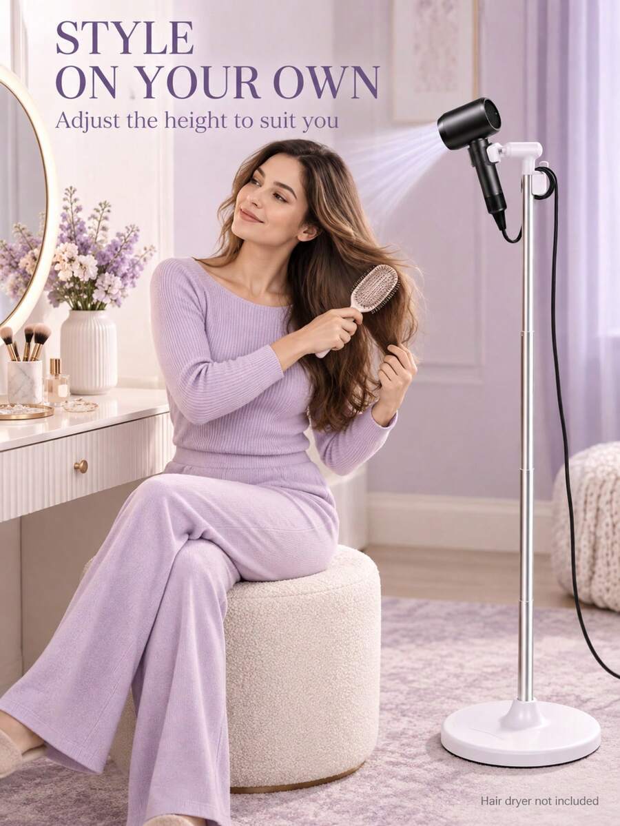 Floor Standing Hair Dryer Holder, Adjustable Height And Angle Hands-Free Blow Dryer Support Stand, Home Vertical Hands-Free Hair Styling Storage Rack, Hair Styling Assistant Tool, Suitable As Birthday, Halloween, Thanksgiving, Christmas Gift