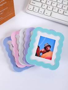 1/5pcs Cute Wavy Border Small Picture Frame, 3inch Mini Photo Holder, Pastel Color Tabletop Standing Frame For & Kpop Photocards, Room Table Decor & Gift - Multi-color - View 3