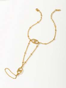 18K Gold Plated Pig Nose Stainless Steel Minimalist Finger Chain, Elegant Mother's Gift, Suitable For Daily, Party, Formal Occasions, Adjustable Finger Jewelry For Women, Perfect For Dating, Vacation, Anniversary, Birthday Gift, Women's Fashion Accessory - Gold - View 3