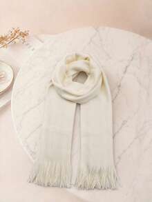 1pc Solid Color Men Scarf Casual Acrylic Scarf, Autumn/Winter Men Accessories - White - View 6
