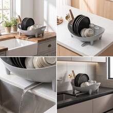 Countertop Dish Drainer, Portable Plastic Dish Drying Rack With Drain Tray, Multi-Purpose Kitchen Sink Side Dish Storage Organizer For Plates, Cups And Cutlery, Kitchen Utensil Holder, Cup And Bowl Drying Rack, Countertop Dish Storage - Multicolor - View 7