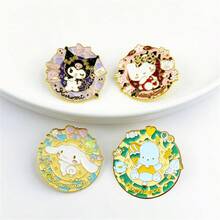 4PCS/Set Sanrio Hello Kitty Brooch - Pink And Black Glitter Floral Design, High-Quality Collectible Accessory, Jacket Bag Decoration, Fan Gift, Cartoon Style, Shiny Effect, Cute Shape, A Must-Have For Anime Fans - Brooch - View 6