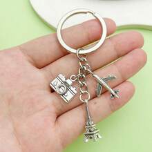 1pc Cross-Border Paris Eiffel Tower Airplane Camera Pendant Creative Alloy Keychain Travel Key Ring Accessory - Multicolor - View 3