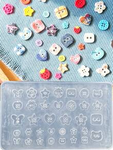 1pc Multi-Design Button Silicone Nail Art Mold 3D Cute Star Heart Flower Bear Button Shaped Nail Carving Template DIY Nail Tools - Clear - View 7