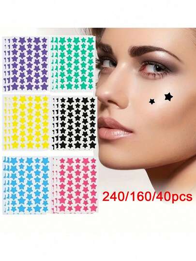 240/160/40Pcs Star Stickers-Soothing, Invisible, Non-Irritating Patch, Halloween & Christmas Decoration Stickers, Colorful Five-Pointed Star Stickers,Waterproof Mini Stickers,For Party, Office,Suitable For All Skin Types,For Both Men And Women.