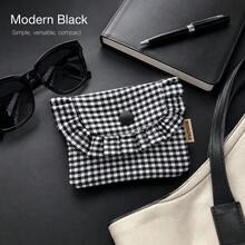 Women's Plaid Ruffled Coin Purse, Small Snap-Button Card Holder/Wallet, Cute Fabric Mini Pouch-Perfect For Storing Cash, Cards, Earphones, And School Essentials. - Multicolor - View 6