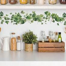 A Fresh Green Plant And Vine Wall Sticker, Stickers, Wall Decal, Vinyl Decal For Home Decorations, Spring Decoration Items Refresh Your Home, Festival Decoration Stickers Gifts Birthday Graduation Kitchen Decor - Multicolor - View 1