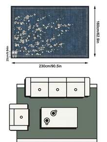 1PC Deep Blue & White Floral Vine Area Rug, New Chinese Vintage Style Faux Cashmere Rectangular Plum Blossom Pattern, Machine Washable Suitable For Living Room Bedroom Daily Home Decor, Aesthetic Home Decoration - Multicolor - View 15