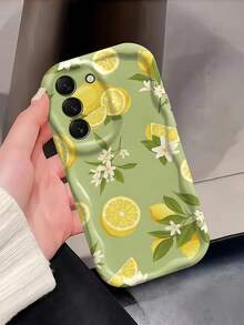 1pc White Dopamine Wave Ruffle Soft TPU Texture Phone Case Compatible With Apple 18 Pro Max/17 Pro Max 17 Air 17 Pro 17 16 Pro Max 16 Plus 16 Pro 16 15 Pro Max 15 Plus 15 Pro 15 14 Pro Max 14 Plus 14 Pro 14 13 Pro Max 13 Pro 13 12 Pro Max 12 Pro 11 Pro Max 11 Pro 11 XS Max XR X/XS 7 Plus 8 Plus/Galaxy S21 S22 S23 S24 S25 S26/Honor/ Creative Green Lemon Ditsy Floral Pattern - White - View 4