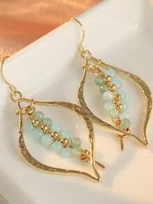YOYO Women's Twisted Hollow Ear Hooks, Pale Green Chain Decor, Ideal For Beach Travel - Gold - View 5