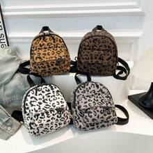 1pc Autumn/Winter Corduroy Leopard Print Mini Backpack, Outdoor Casual Small Backpack, Fashion Leopard Print Corduroy Backpack, College Style Travel Bag - Leopard Print - View 1