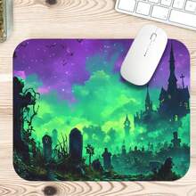 1pc Gothic Cemetery Print Extended Mouse Pad, Green Purple Dark Fantasy Keyboard Desk Mat, Halloween Desktop Decor - View 6