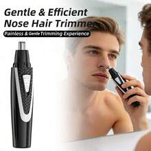 AXH Nose & Ear Hair Trimmer, Men's Stainless Steel Manual Washable Portable Nose Hair Clipper - Black - View 3