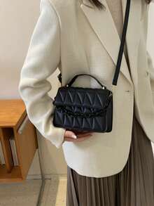 Tas Selempang Kasual Wanita Warna Polos untuk Aktivitas Sehari-hari - Hitam - View 3