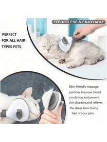Self-Cleaning Slicker Brush For Dogs & Cats, Pet Deshedding Brush For Loose Fur, Tangles & Hair Removal, One-Click Cleaning Grooming Comb With 60° Angled Stainless Steel Pins For Long & Short Hair - View 4