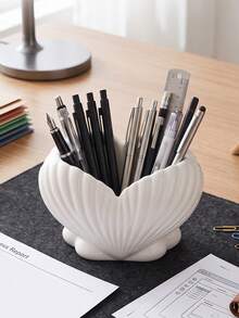 Shell Shaped Makeup Brush Holder, To Organize Vanity Table And Save Counter Space, Holds Makeup Brushes, Lip Liners, Eyeliners And Beauty Tools. No Installation Required, Just Place On Tabletop Stably, Ideal For Bathroom Vanity And Dressing Table - Multicolor - View 7