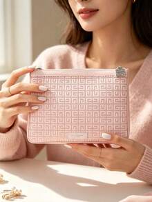 Givenchy Parfums Black/Pink Jacquard Logo Makeup Bag Portable Travel Zippered Cosmetic Storage Pouch Multi-Functional Toiletry Organizer Elegant Women's Holiday Gift - Pink - View 3