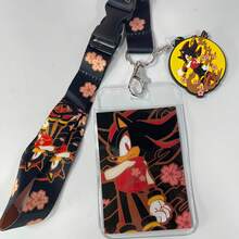 1pc Sonic Cherry Blossom Wrist Lanyard With Clear Card Holder, Anime Cartoon Wrist Strap With Detachable Buckle & Round Charm Keychain For Keys - Black - View 8