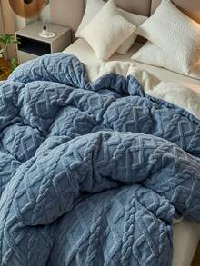 1pc Solid Color Soft Skin-Friendly Plush Fleece Multifunctional Blanket Duvet Cover Casual Throw, Suitable For Bedroom And Guest Room - Blue - View 6