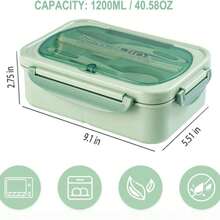 1 PC Kotak Bekal Dewasa 1200ml, Wadah Makan Siang Anti Bocor dengan Peralatan Makan, Kotak Bento 3 Sekat, Pink/Biru/Khaki/Hijau - MultiWarna - View 5