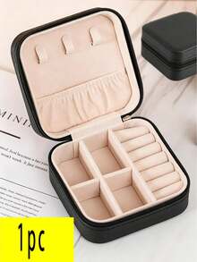 1pc Black Mini Zipper Jewelry Organizer Box, Portable Travel Jewelry Box, Compartment Anti-Oxidation Ring Earring Necklace Storage Small Box - Black - View 9