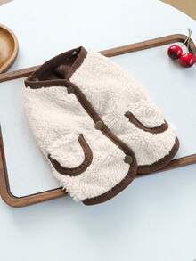 1pc Pet Clothes Dog Cat Apparel Cute Pet Autumn Winter Warm Soft Skin-Friendly Fleece Vest - Coffee Color Trim - Multicolor - View 8