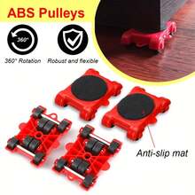 5-Piece Heavy-Duty Lifting & Moving Dolly Set With 360° Swivel Wheels – Sturdy Metal Frame And Reinforced Plastic Construction, Bold Red – Non-Electric Multi-Purpose Tool For Easy Furniture Transport, Suitable For Home, Office, Hotel And Commercial Use - Red - View 7
