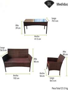 Sala de Jardín Exterior Estilo Mimbre Sintético 4 Piezas Color Marrón 56.5x102x52.5 cm| Set de Patio con 2 Sillones 1 Sofá de 2 Puestos y 1 Mesa de Centro con Tapa de Vidrio| Incluye Cojines Resistentes al Agua| para Terraza Patio y Balcón| Fácil de Armar - Negro - Ver 5