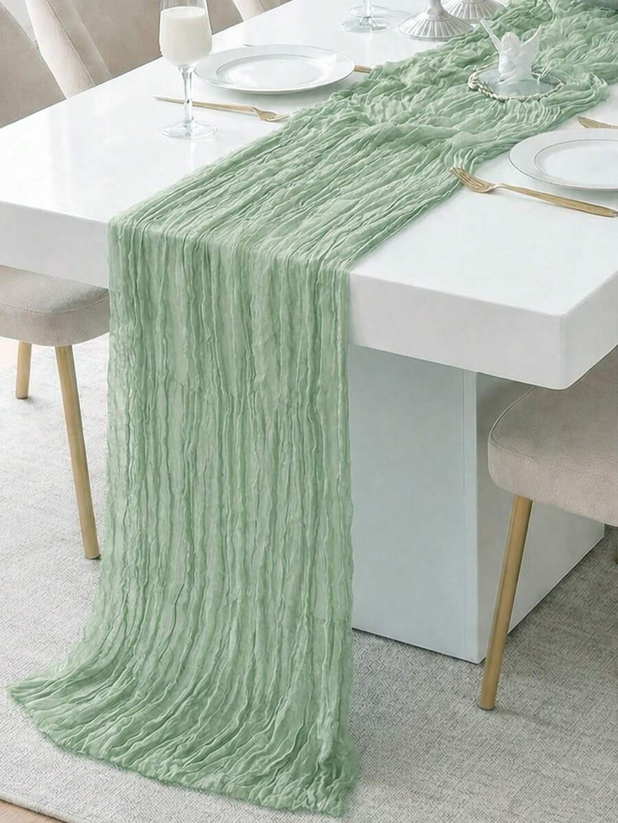 6 Pack Sage Green Gauze Table Runner 120 Inch Bohemian Gauze Table Runner, For Wedding Party, Baby Shower, Birthday, Home Decor - Green - View 1
