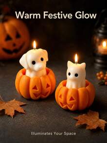 1Pc Cartoon Ghost Pet Pumpkin Scented Candle, Halloween Table Home Decor Gift - 2pcs - View 2