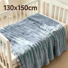 1pc Luxury Double-Sided Faux Rabbit Fur Blanket - Comfortable Striped Flannel, Soft & Warm, Suitable For Napping, Office, Camping, Sofa - Multifunctional Polyester Bedspread, Christmas Gift - Grey-blue - View 10