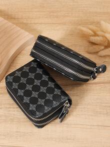 Fashionable Printed Double-Layer Zipper, Credit Card Storage Bag, Simple Casual Multi Card Clip, Perfect For Outdoor Activities And Travel - Black - View 8