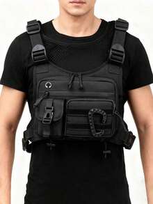 Tas Dada Rompi Ringan Pria Warna Hitam dengan Tali Bahu yang Dapat Disesuaikan dan Banyak Saku, Cocok untuk Lari, Mendaki, Olahraga dan Latihan, Perlengkapan Ekspansi Ransel Pelindung Petualangan Bertahan Hidup di Luar Ruangan - MultiWarna - View 2