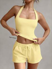 XLLAIS Sexy Backless Camisole, Fashionable Square Neck Elastic Casual Slim Fit Summer Tank Top, Yellow Holiday - Yellow - View 6