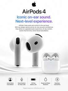 Apple AirPods 4 Wireless Earbuds, Bluetooth Headphones, Comfortable Fit, Personalized Spatial Audio, USB-C Charging Case, H2 Chip, Automatic Device Switching, Multi-Device Audio Sharing, Up To 30 Hours Battery Life, White - View 6