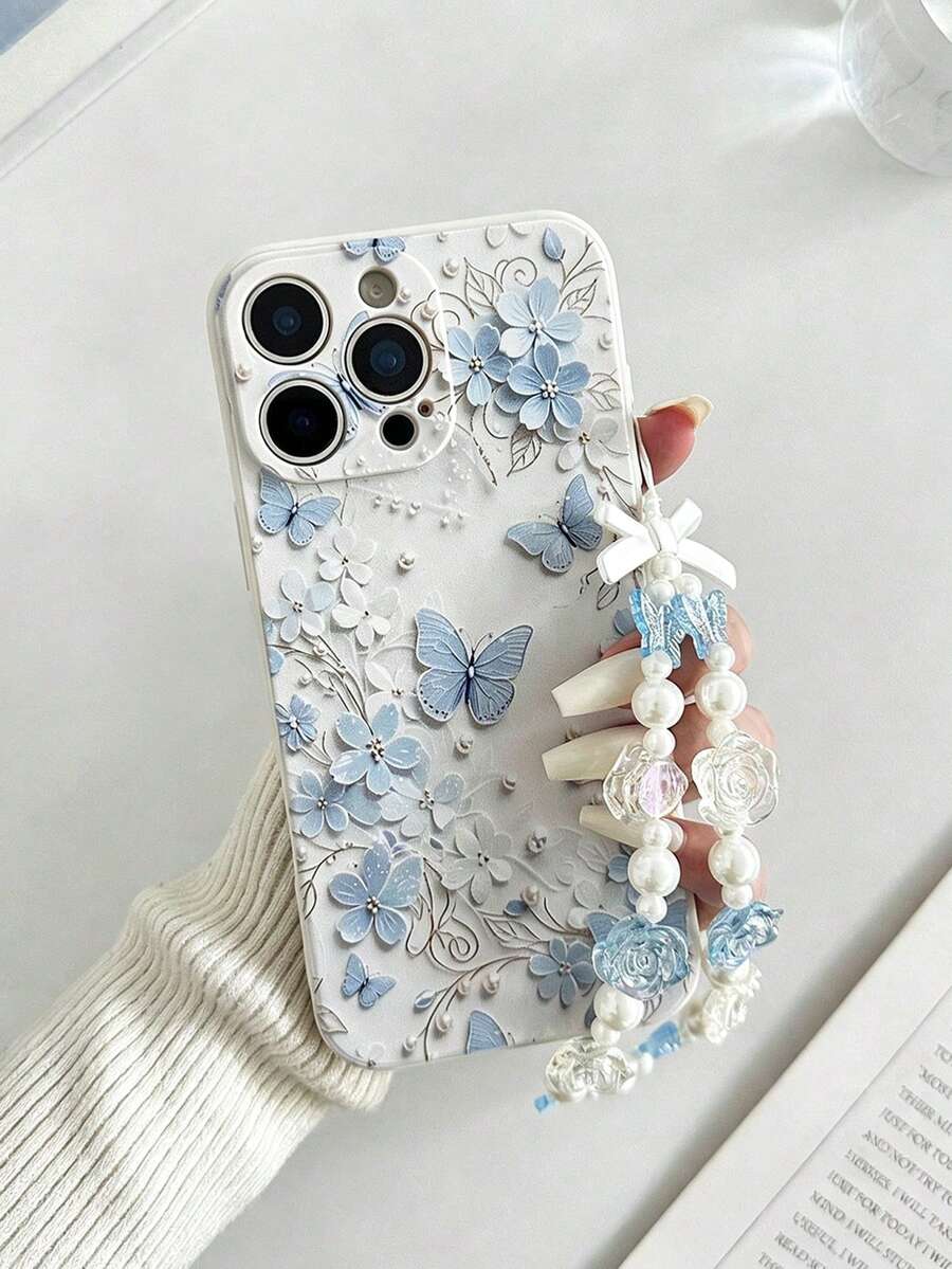 Casing Ponsel Anti Jatuh dengan Lubang Presisi dan Tepi Lurus Motif Bunga Biru dan Kupu-kupu, Cocok untuk 17/17Pro/17Promax, 16/16Plus/16Pro/16Promax, 15/15Plus/15Pro/15Promax, 14/14Plus/14Pro/14Promax, 13/13Pro/13Promax, 12/12Pro/12Promax, 11/11Pro Max. - MultiWarna - View 1