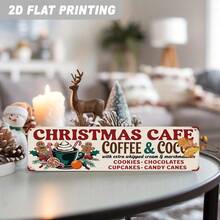 2D Flat Metal Sign, Christmas Cafe Theme, Coffee And Cocoa Topped With Extra Cream And Marshmallows, Perfect For Holiday Decor, Ideal For Kitchen (Random Style) - A - View 4