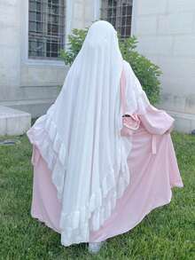Long Flowy Double Layer Chiffon Khimar, Modest Muslim Hijab, Niqab Style Full Coverage Headscarf Musilm - Multicolor - View 17