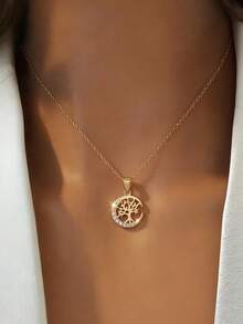 1pc S925 Sterling Silver Moon Tree Of Life Necklace For Women, Niche Design Exquisite Pendant Collarbone Chain, Versatile Daily Commute Accessory, Birthday Holiday Gift For Girlfriend Best Friend, Minimalist Neck Jewelry - Tree Of Life - View 9