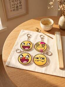 1pc/4pcs Classic InternetMeme Aesthetic Acrylic Keychains, Classic Internet Meme Funny Series Including Classic Laughing Face, Pink Bloodshot Dizzy Face, Red Nose Blue Diamond Clown Face And Raised Eyebrow Little Devil Fanged Expression Round Pattern Pendant, Backpack And Car Key Accessories, Gift For Internet Meme Lovers, Fans And Funny Anime Enthusiasts - Multicolor - View 1