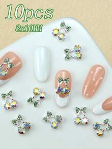 10pcs Nail Art Y2K Nail Accessories For Autumn And Winter, Sweet And Cool Style, Exquisite Three-Dimensional Cherry Sparkling Pink Nail Gemstones, Nail Rhinestones For DIY Nail Shops, Suitable For French Nails - Multicolor - View 7